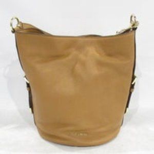 Michael Kors Brooke Brown Pebbled Leather Bucket Shoulder Handbag Bag Purse